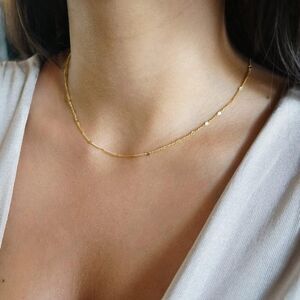 14K Gold Plated Choker Necklace Sequins Gold Chain Necklace